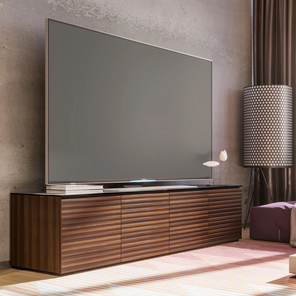 Salamander Designs Chameleon Collection Zurich 247 Quad AV Cabinet (Horizontal Wood Pattern with Black Glass Top)