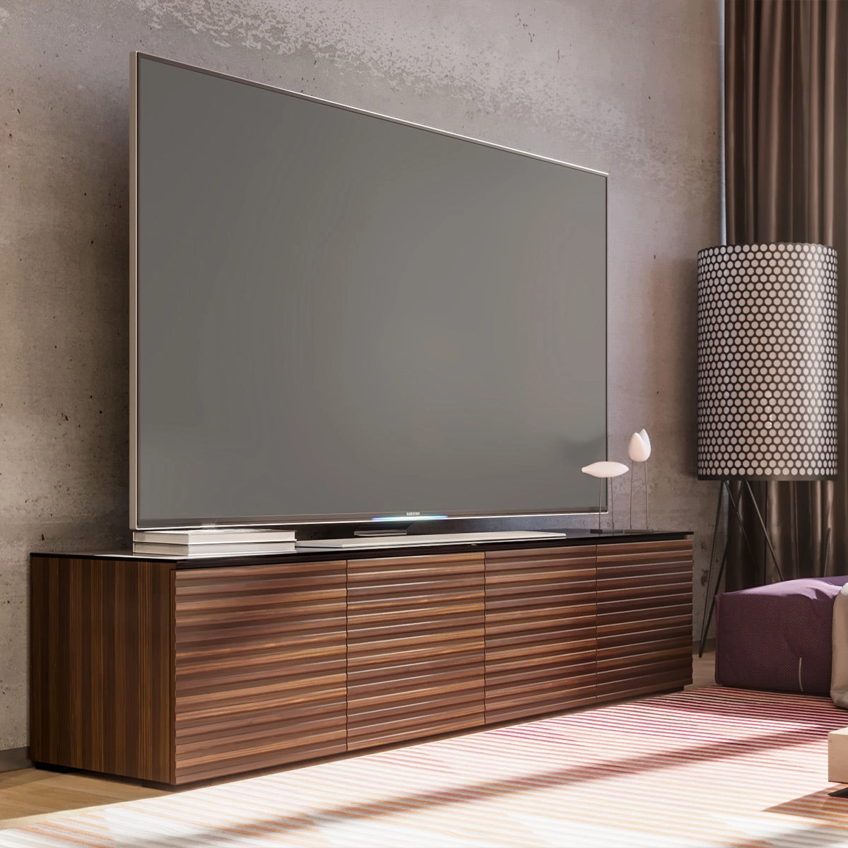 Salamander Designs Chameleon Collection Zurich 247 Quad AV Cabinet (Horizontal Wood Pattern with Black Glass Top)