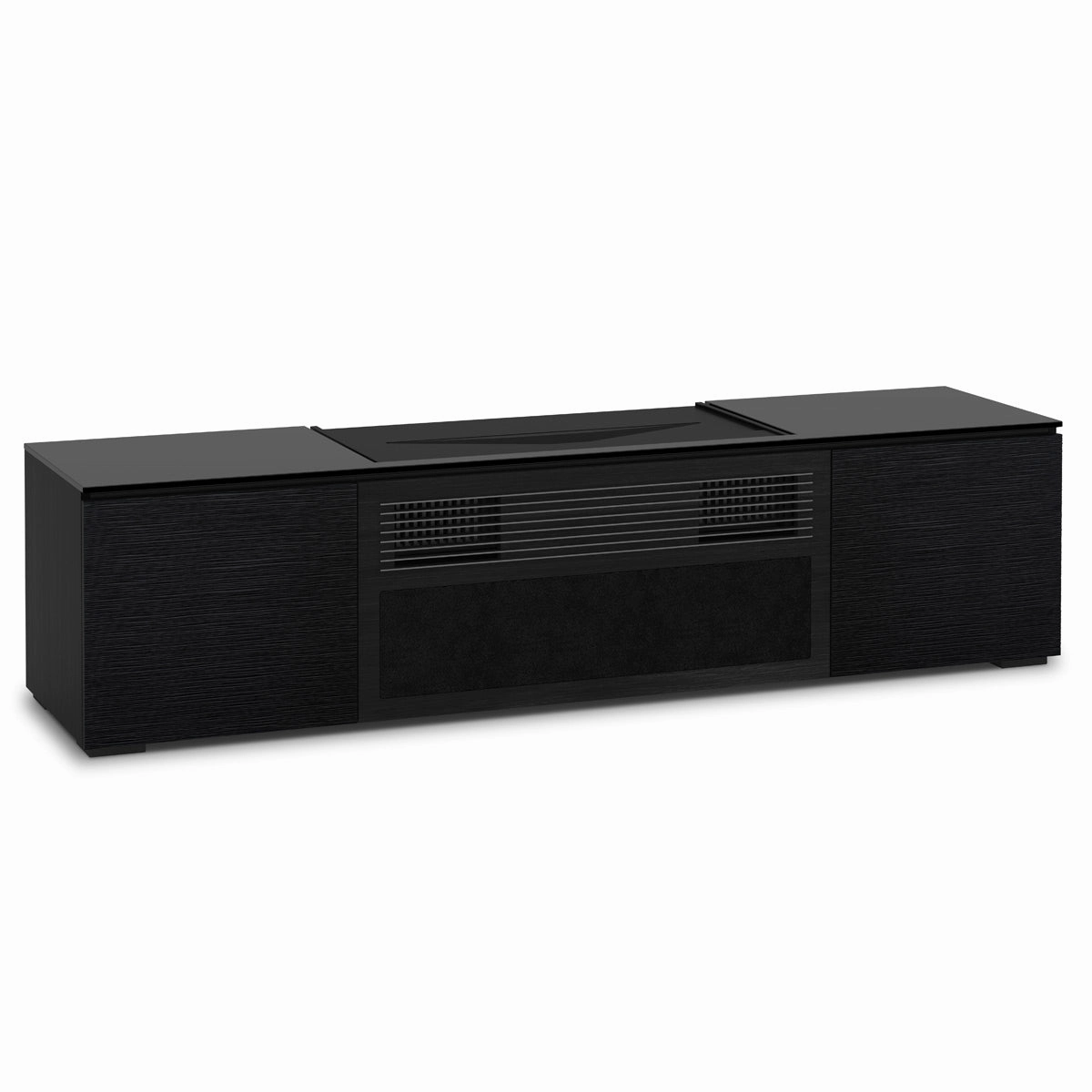 Salamander Designs Chameleon Credenza Chicago UST Media Cabinet - Grass Texture, Black Oak Doors, Black Oak Sides, Black Solid Surface Top