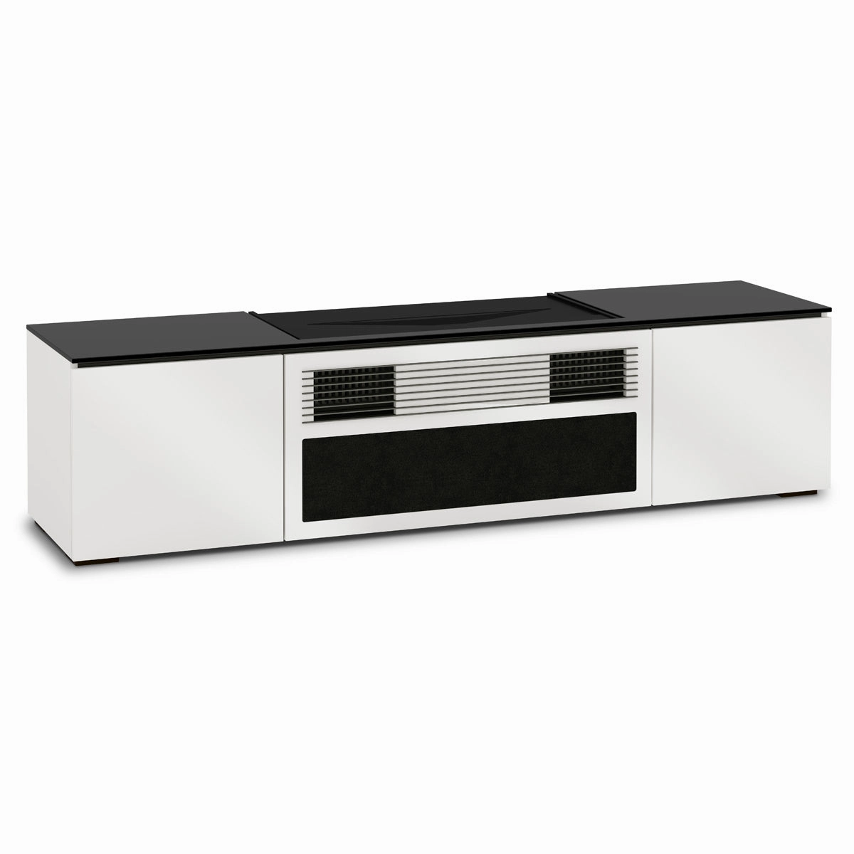 Salamander Designs Chameleon Credenza Miami UST Media Cabinet - Gloss-White Doors and Sides, Black Solid Surface Top hi-fi vibration control,hi-fi grounded cable,hi-fi stereo input selector