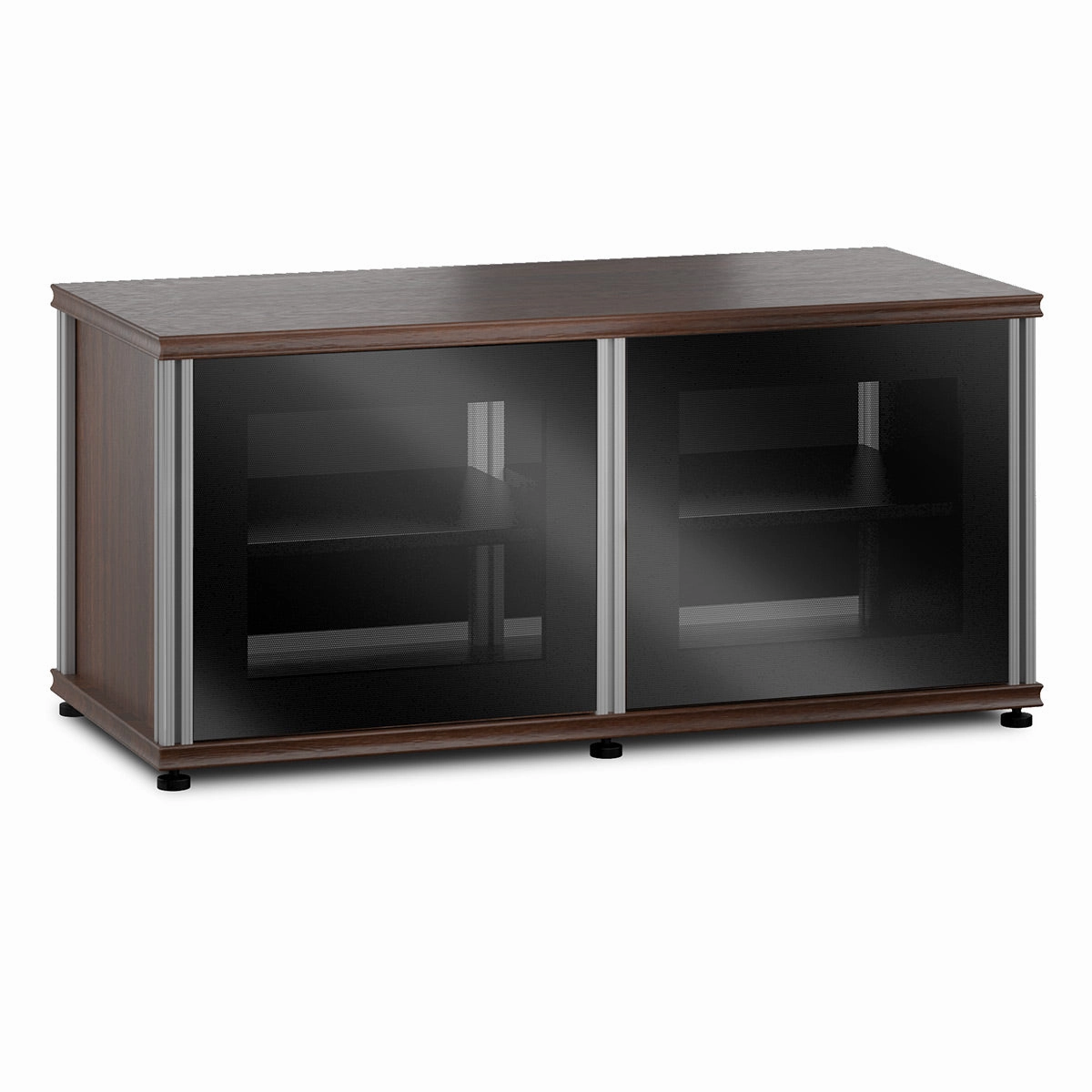Salamander Designs Synergy 221 Twin AV Cabinet (Dark Walnut with Black Glass & Aluminum Posts) hi-fi digital to analog converter,hi-fi lossless streamer,hi-fi Roon-ready device