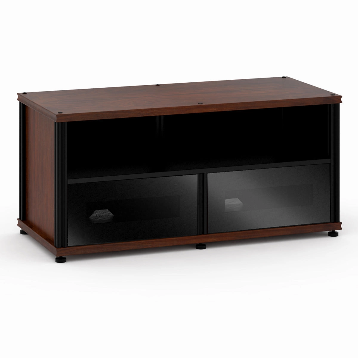 Salamander Designs Synergy 221 Twin AV Cabinet (Dark Walnut with Black Glass & Black Posts) hi-fi vibration control,hi-fi grounded cable,hi-fi stereo input selector