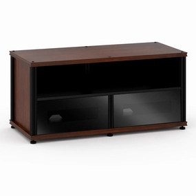 Salamander Designs Synergy 221 Twin AV Cabinet (Dark Walnut with Black Glass & Black Posts)