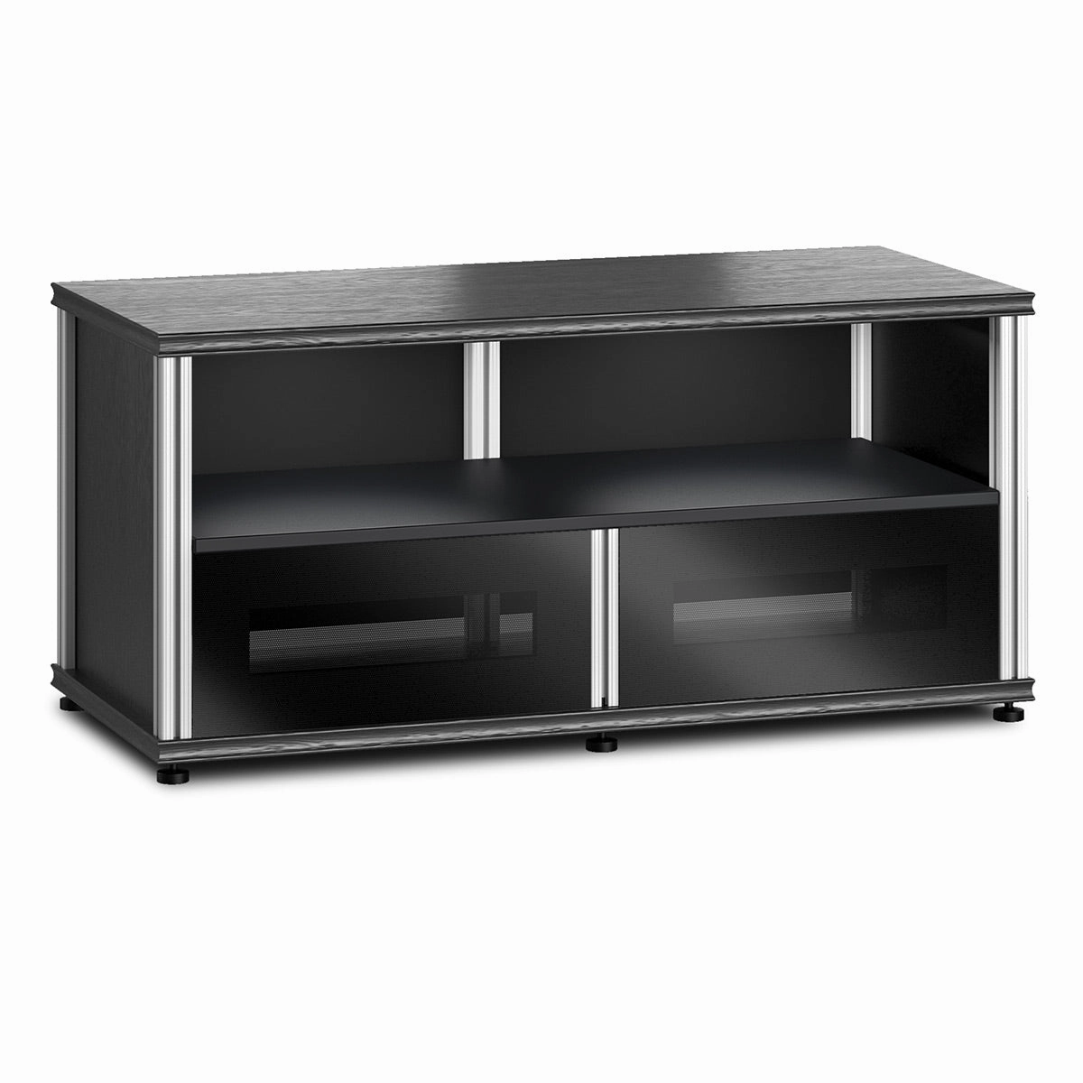Salamander Designs Synergy 223 Twin AV Cabinet (Black Oak with Black Glass & Aluminum Posts) hi-fi digital to analog converter,hi-fi lossless streamer,hi-fi Roon-ready device