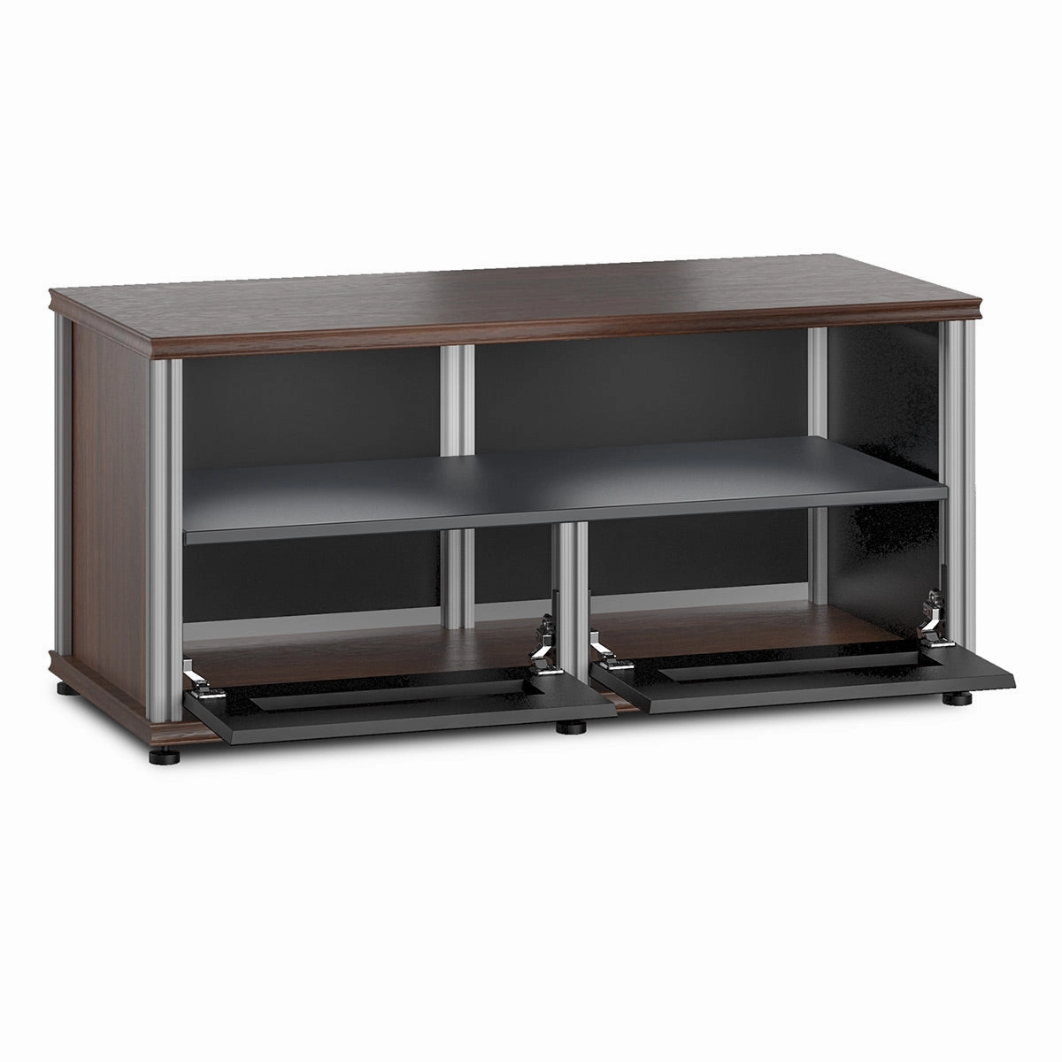 Salamander Designs Synergy 223 Twin AV Cabinet (Dark Walnut with Black Glass & Aluminum Posts)