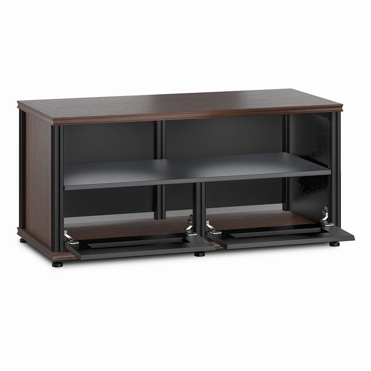 Salamander Designs Synergy 223 Twin AV Cabinet (Dark Walnut with Black Glass & Black Posts)