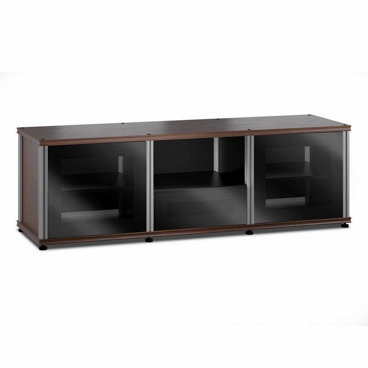 Salamander Designs Synergy 236 Triple AV Cabinet (Dark Walnut with Black Glass & Aluminum Posts) hi-fi digital to analog converter,hi-fi lossless streamer,hi-fi Roon-ready device