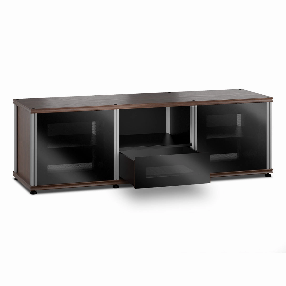 Salamander Designs Synergy 236 Triple AV Cabinet (Dark Walnut with Black Glass & Aluminum Posts)