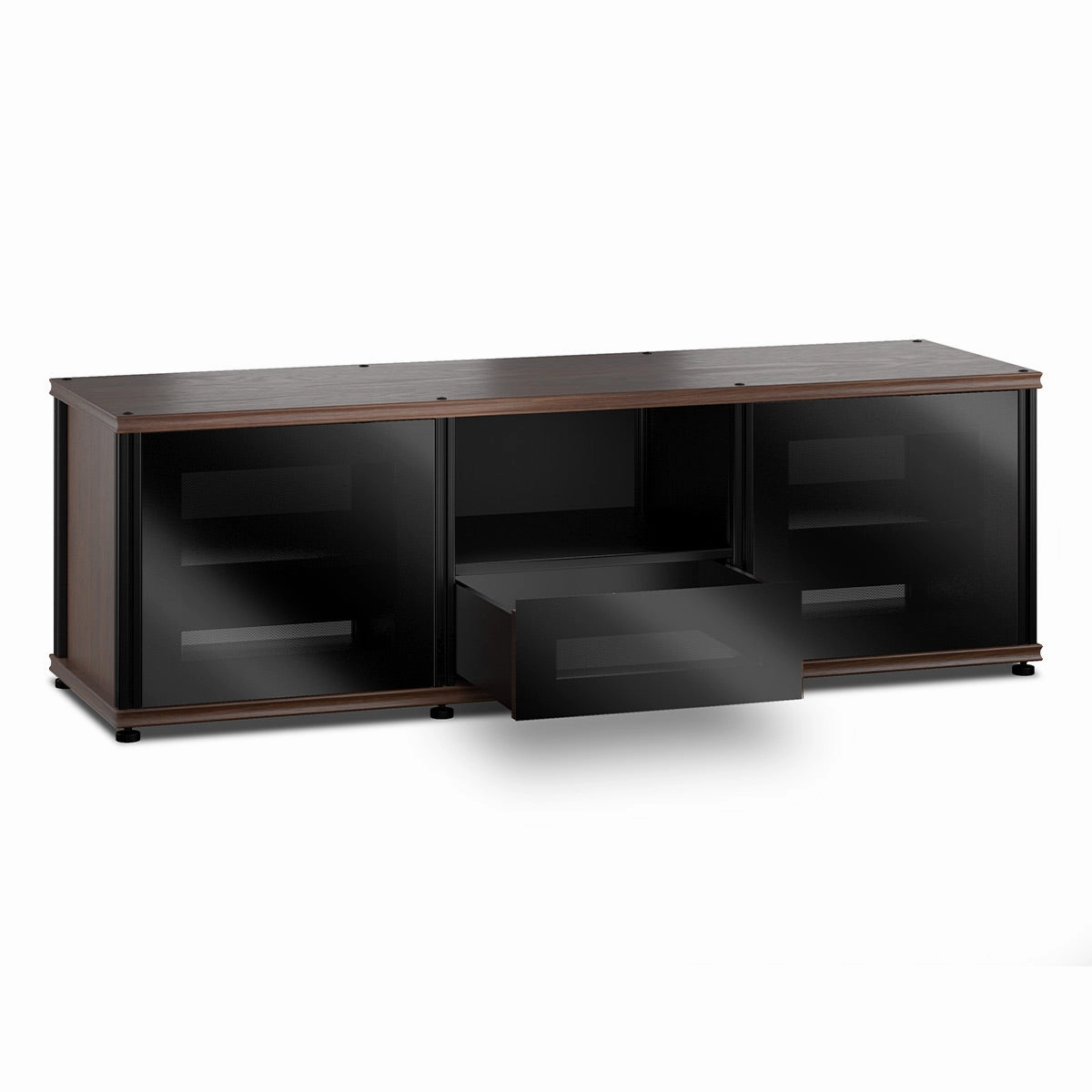 Salamander Designs Synergy 236 Triple AV Cabinet (Dark Walnut with Black Glass & Black Posts)