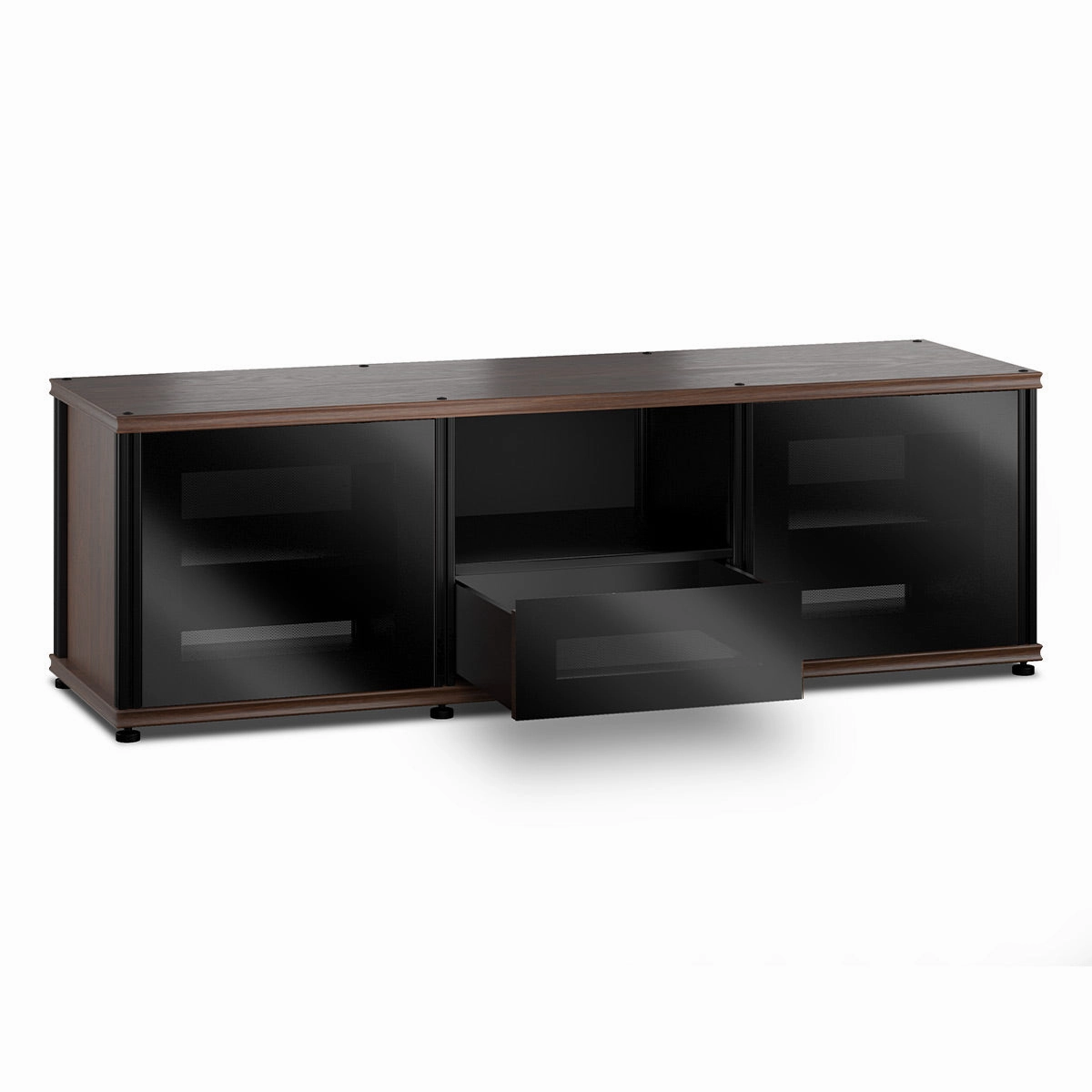 Salamander Designs Synergy 236 Triple AV Cabinet (Dark Walnut with Black Glass & Black Posts)