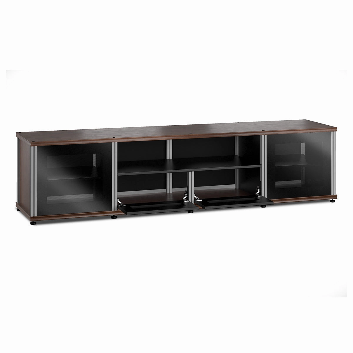 Salamander Designs Synergy 243 Quad AV Cabinet (Dark Walnut with Black Glass Doors & Aluminum Posts)