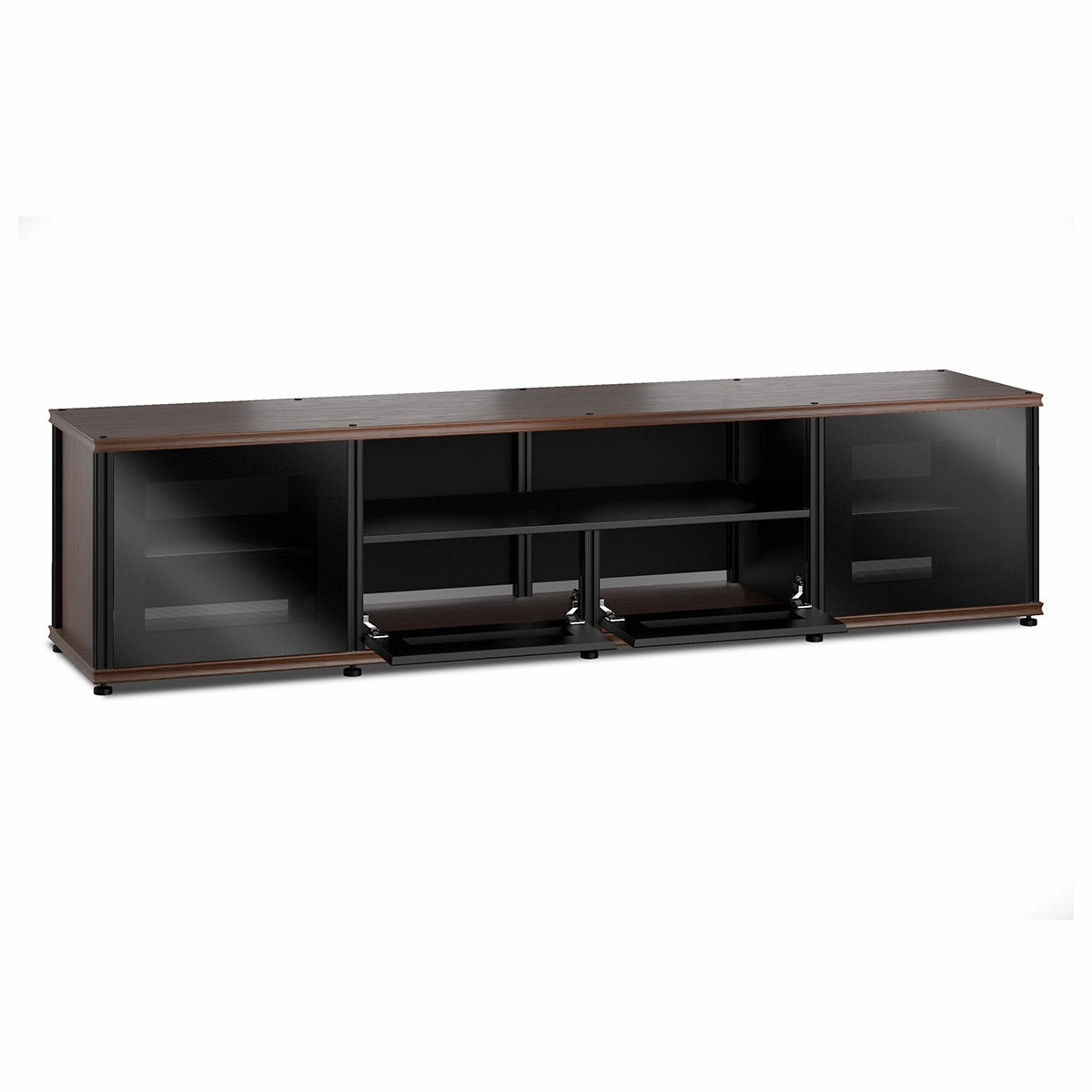 Salamander Designs Synergy 243 Quad AV Cabinet (Dark Walnut with Black Glass Doors & Black Posts)