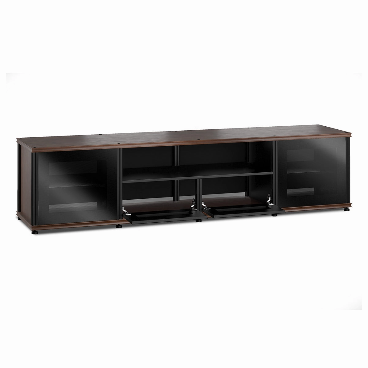 Salamander Designs Synergy 243 Quad AV Cabinet (Dark Walnut with Black Glass Doors & Black Posts)