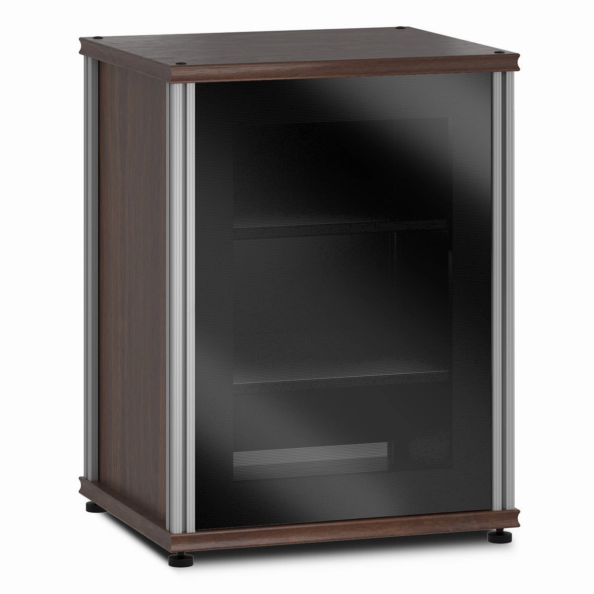 Salamander Designs Synergy 303 Single AV Cabinet (Dark Walnut with Black Glass & Aluminum Posts)