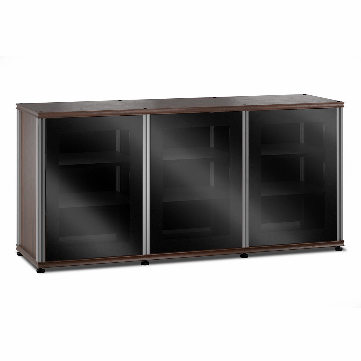 Salamander Designs Synergy 337 Triple AV Cabinet (Dark Walnut with Black Glass & Aluminum Posts)
