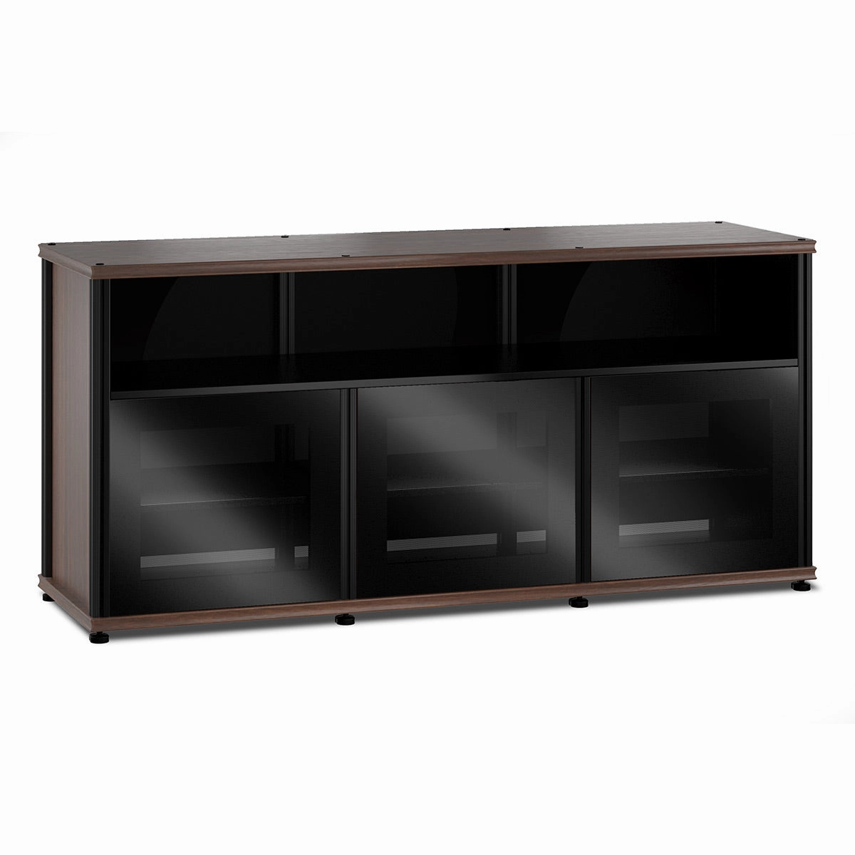 Salamander Designs Synergy 339 Triple AV Cabinet (Dark Walnut with Black Glass & Black Posts)