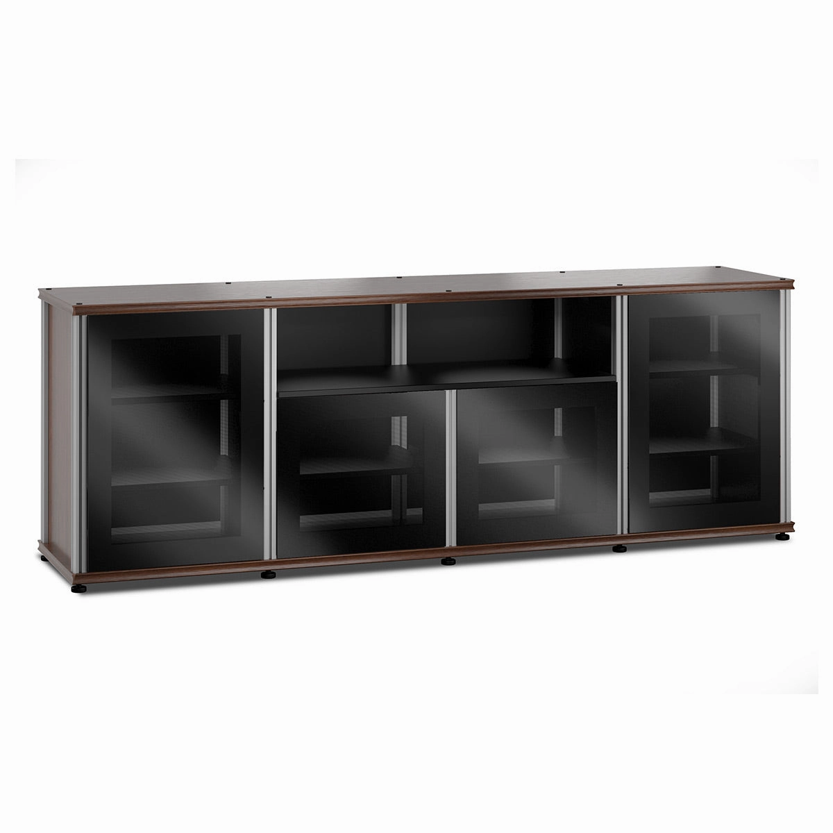 Salamander Designs Synergy 345 Quad AV Cabinet (Dark Walnut with Black Glass & Aluminum Posts)