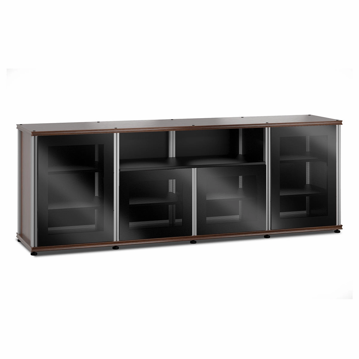 Salamander Designs Synergy 345 Quad AV Cabinet (Dark Walnut with Black Glass & Aluminum Posts) hi-fi vibration control,hi-fi grounded cable,hi-fi stereo input selector