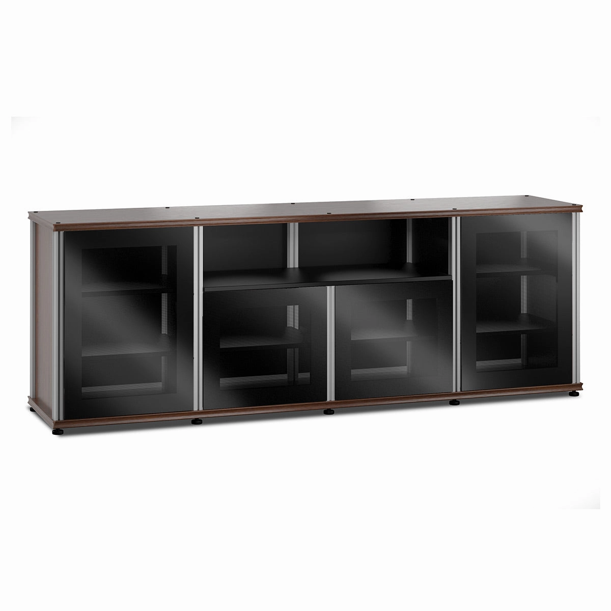 Salamander Designs Synergy 345 Quad AV Cabinet (Dark Walnut with Black Glass & Aluminum Posts) hi-fi digital to analog converter,hi-fi lossless streamer,hi-fi Roon-ready device