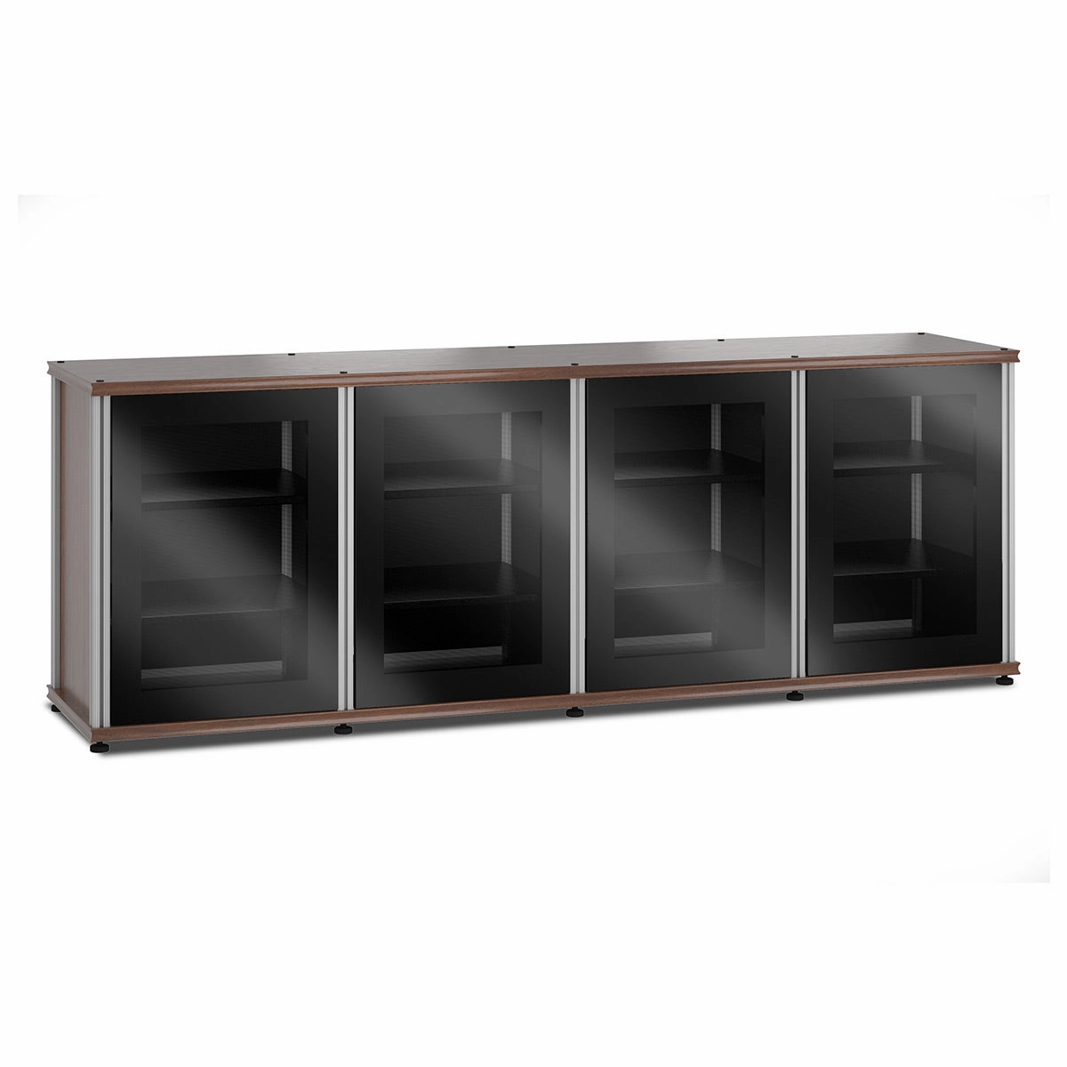 Salamander Designs Synergy 347 Quad AV Cabinet (Dark Walnut with Black Glass Doors & Aluminum Posts) hi-fi digital to analog converter,hi-fi lossless streamer,hi-fi Roon-ready device