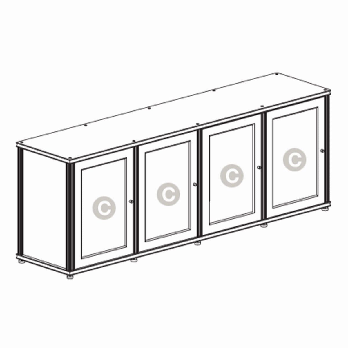 Salamander Designs Synergy 347 Quad AV Cabinet (Dark Walnut with Black Glass Doors & Black Posts)