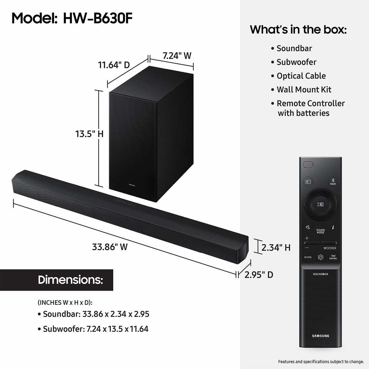 Samsung HW-B630F 3.1-Channel Soundbar and Wireless Subwoofer