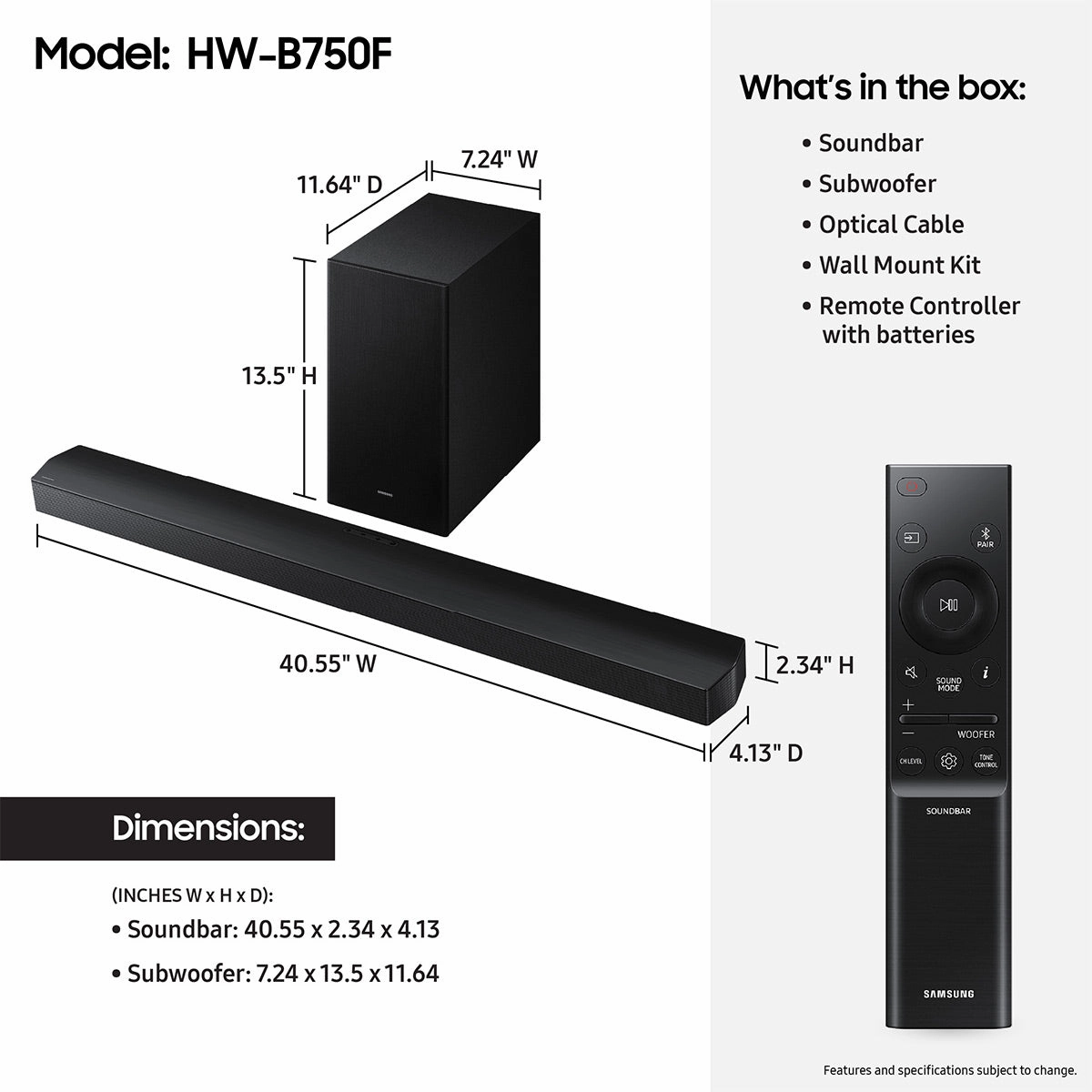 Samsung HW-B750F 5.1 Channel Soundbar and Wireless Subwoofer