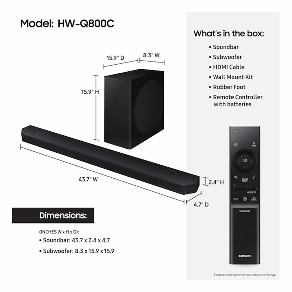 Samsung HW-Q800C 5.1.2 Ch Soundbar with Wireless Subwoofer, Dolby Atmos, and DTS: X (2023)