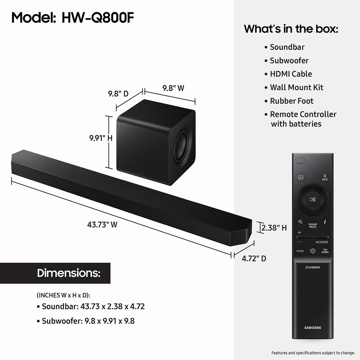 Samsung HW-Q800F 5.1.2 Channel Soundbar and Wireless Subwoofer