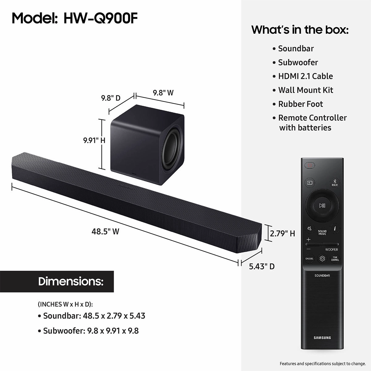 Samsung HW-Q900F/ZA 7.1.2 Channel Soundbar and Wireless Subwoofer