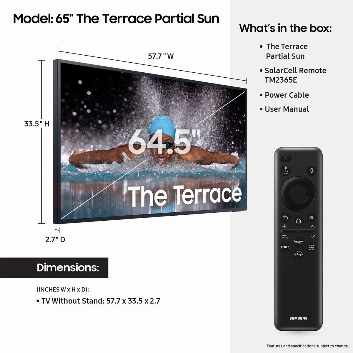 Samsung QN65LST7DA 65" 4K The Terrace Partial Sun QLED UHD Outdoor Smart TV (2024)