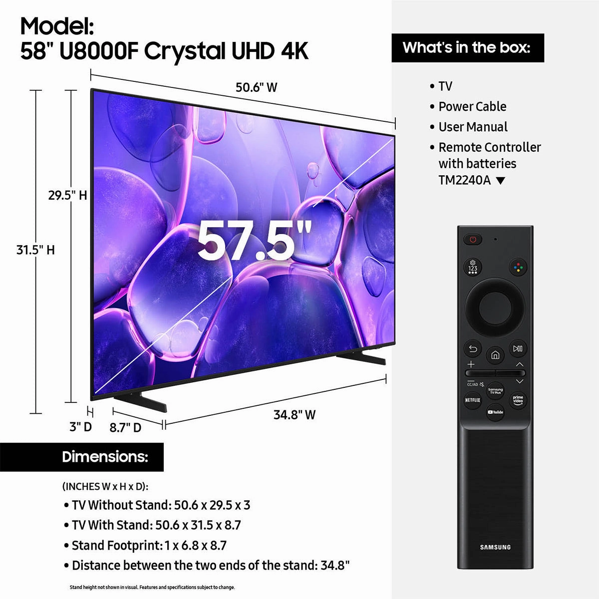 Samsung U8000F 58" 4K Crystal UHD Smart TV (2025)