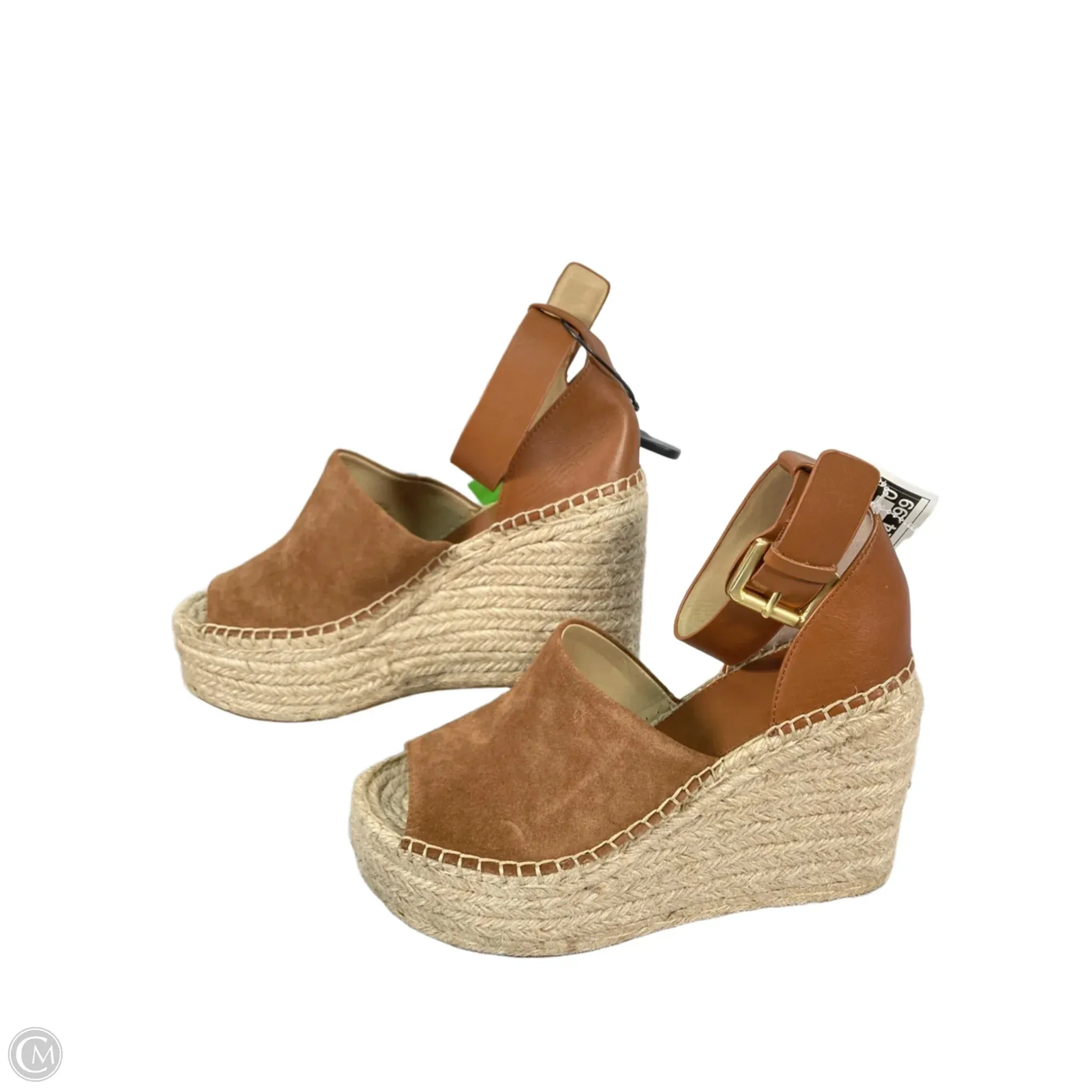 Sandals Heels Wedge By Marc Fisher In Brown & Cream, Size: 9 marc-fisher