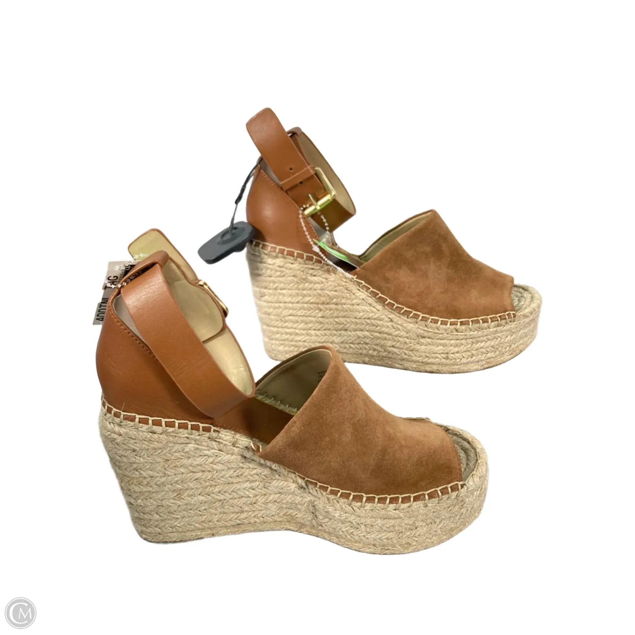 Sandals Heels Wedge By Marc Fisher In Brown & Cream, Size: 9 marc-fisher