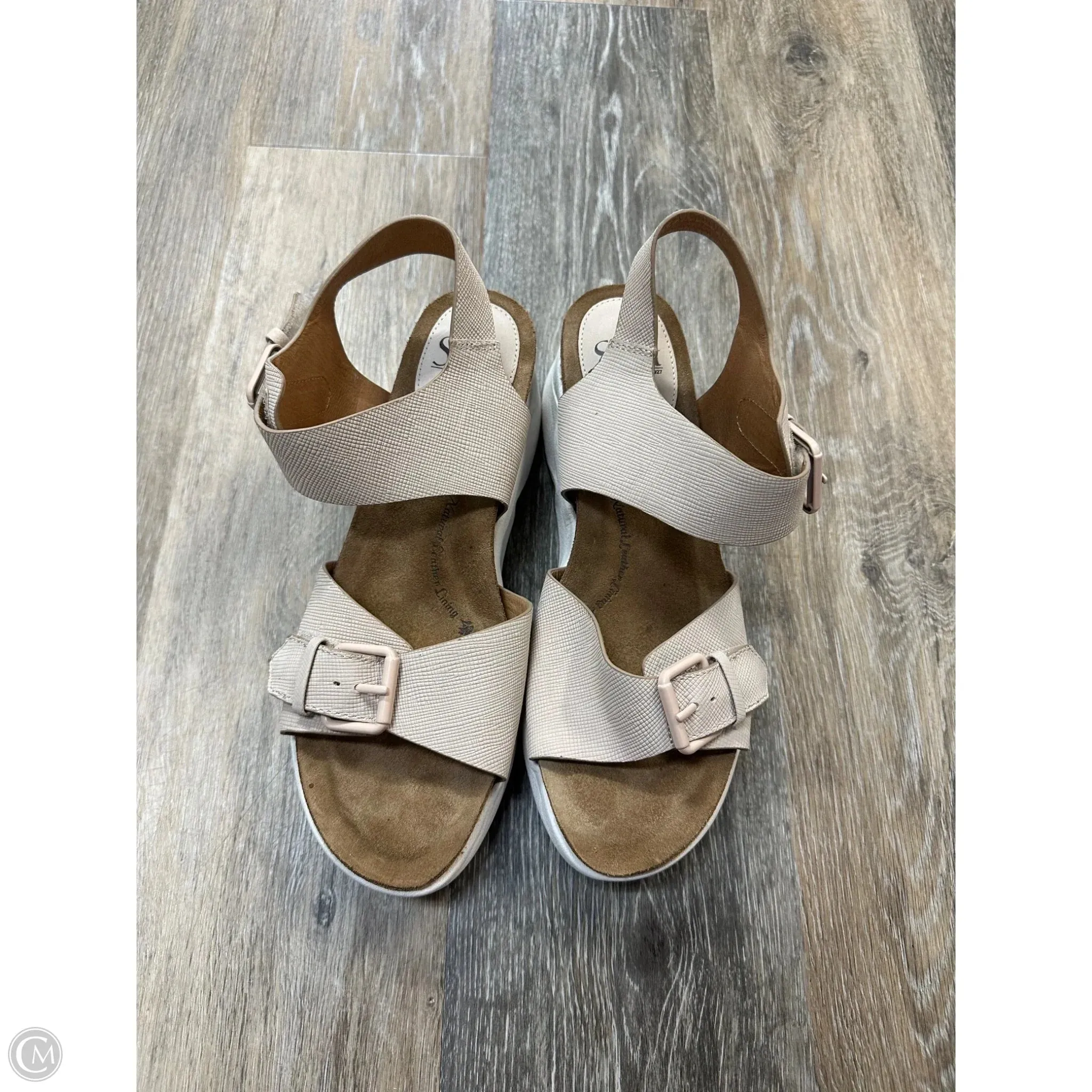Sandals Heels Wedge By Sofft In Tan & White, Size: 9.5