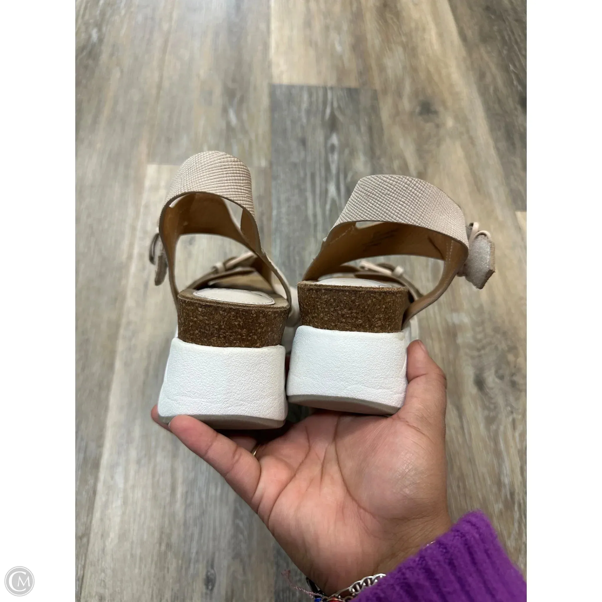 Sandals Heels Wedge By Sofft In Tan & White, Size: 9.5