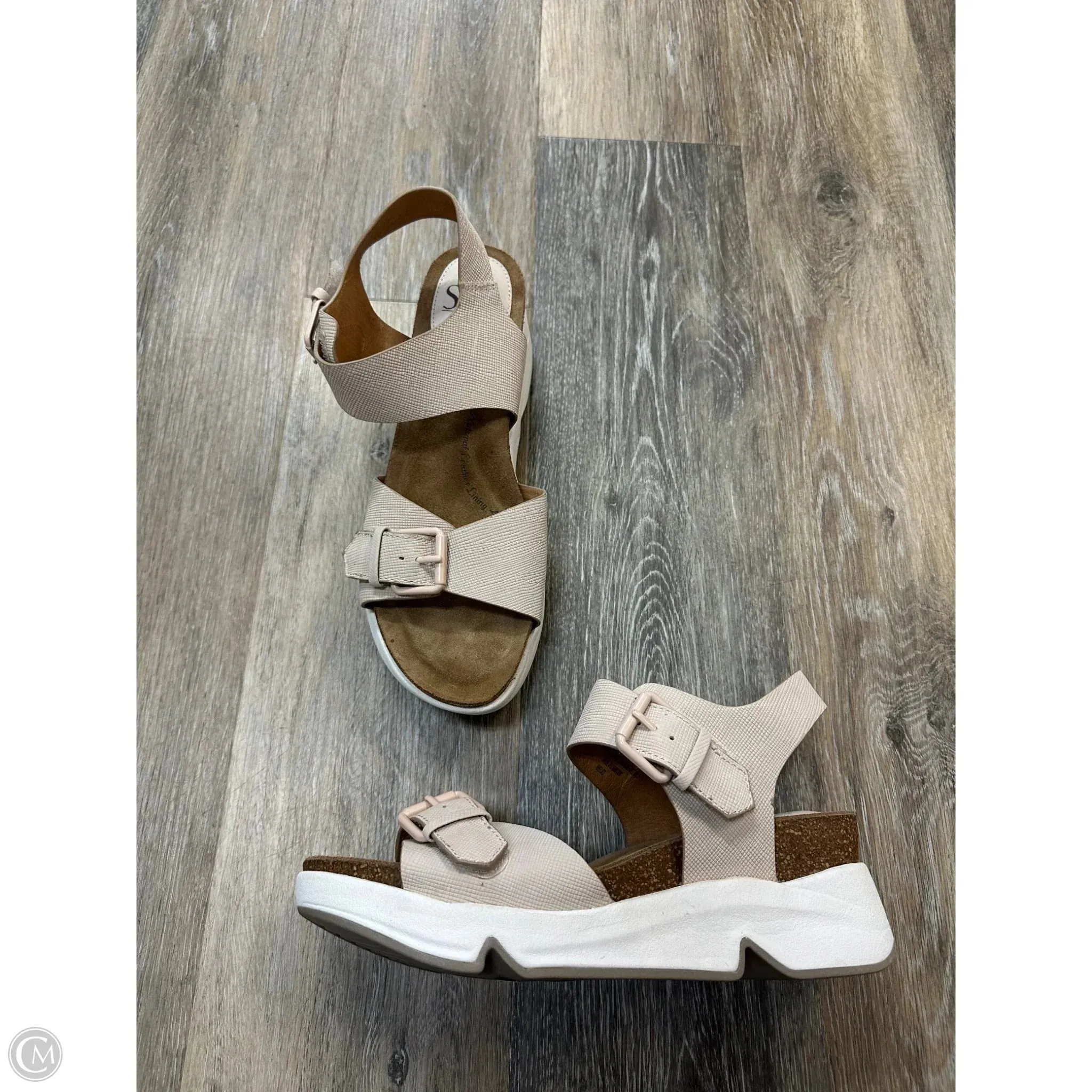 Sandals Heels Wedge By Sofft In Tan & White, Size: 9.5