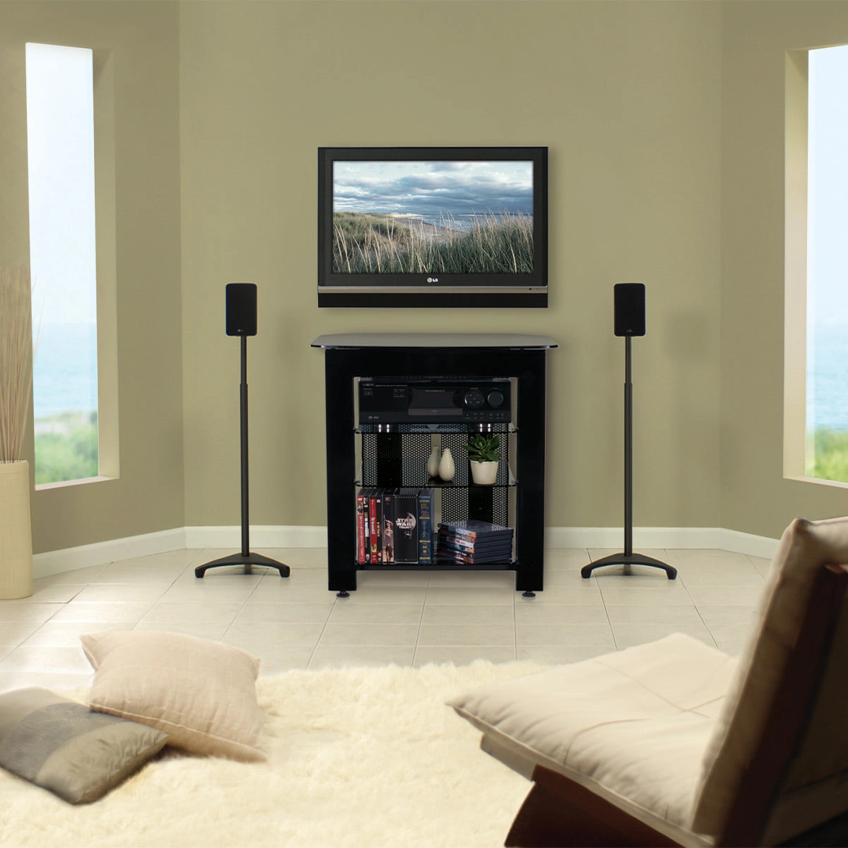 Sanus EFSat Height-Adjustable Stands for Satellite Speakers - Pair (Black)