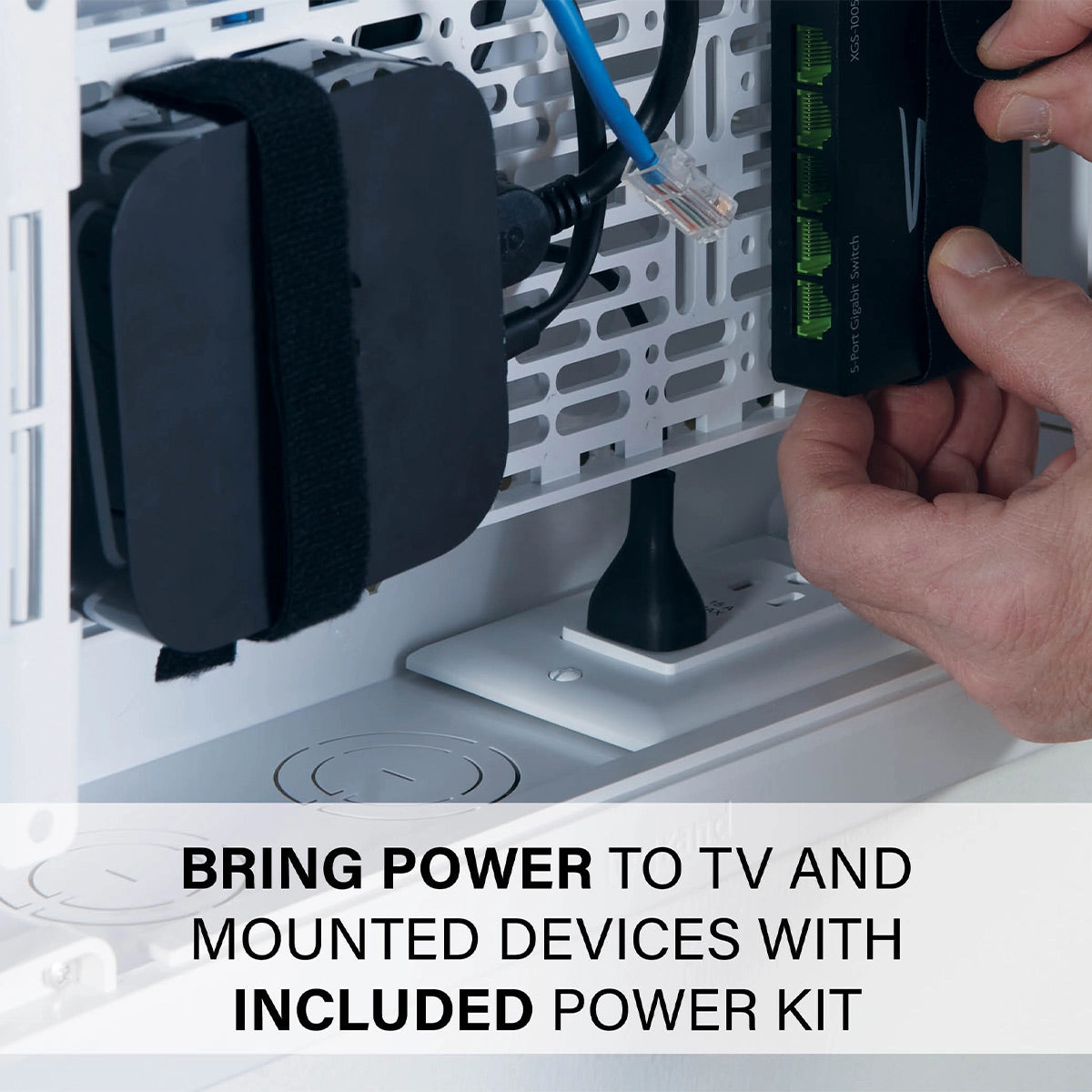 Sanus VLT7-B2 Large Advanced Tilt 4D TV Wall Mount for 42"-90" TVs and 9" TV Media In-Wall Box with Power Supply Kit