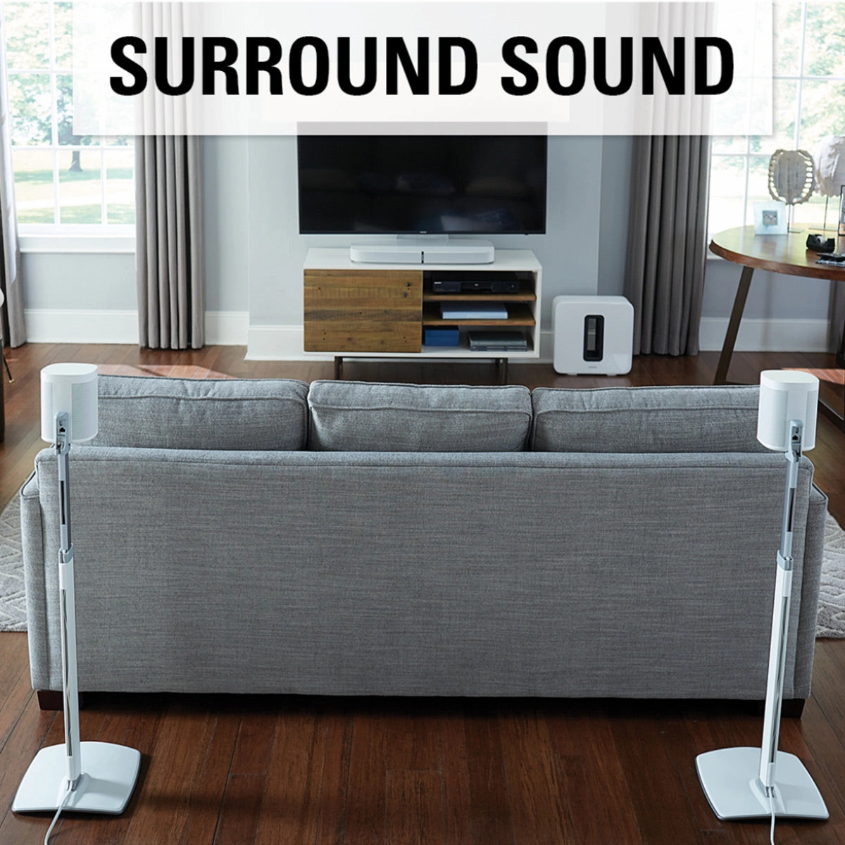 Sanus WSSA2 Height-Adjustable Wireless Speaker Stands for Sonos ONE, PLAY:1, and PLAY:3 - Pair (White)
