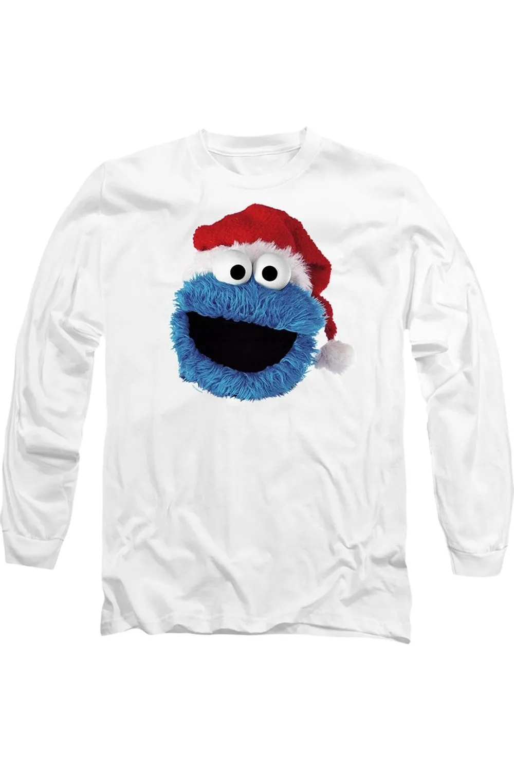 Sesame Street Cookie Monster Christmas Hat Long Sleeve Adult Tee / T-Shirt