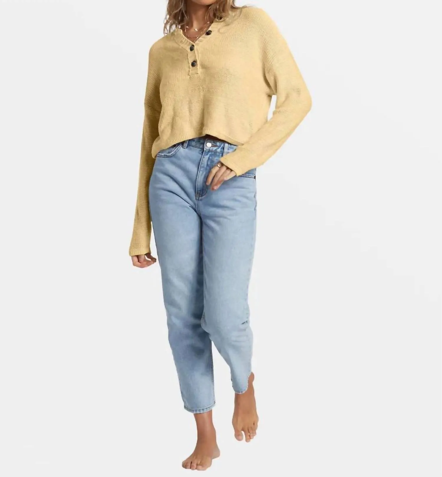 Shallow Waters Henley Sweater In Yek0-Retro Yellow