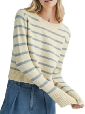 Sheri Striped Sweater In Cream/sky Blue