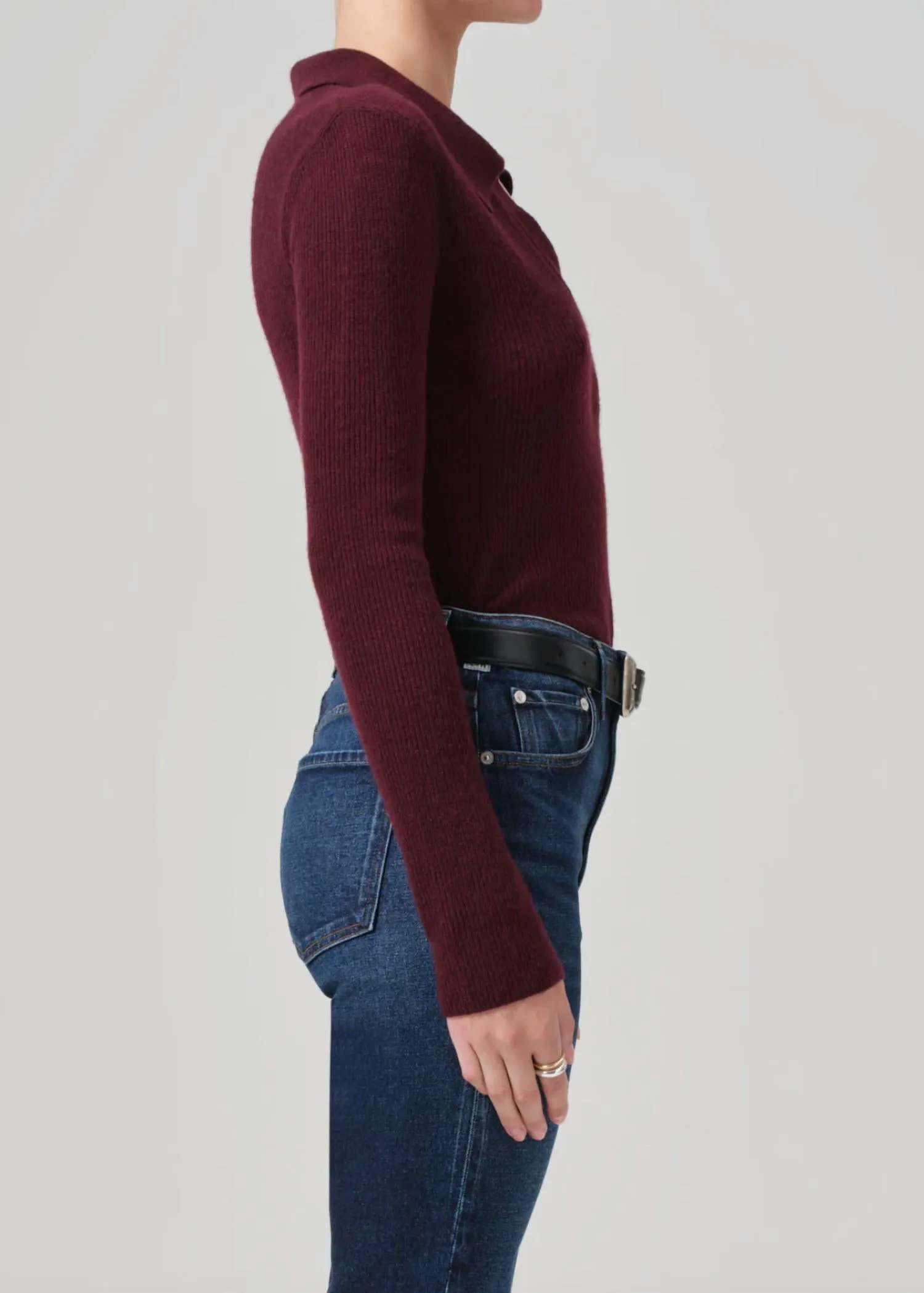 Simone Polo Sweater In Burgundy