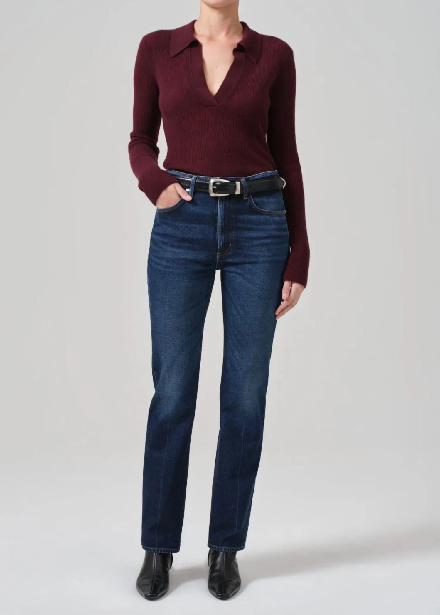 Simone Polo Sweater In Burgundy