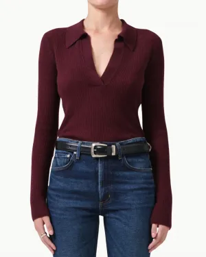 Simone Polo Sweater In Burgundy