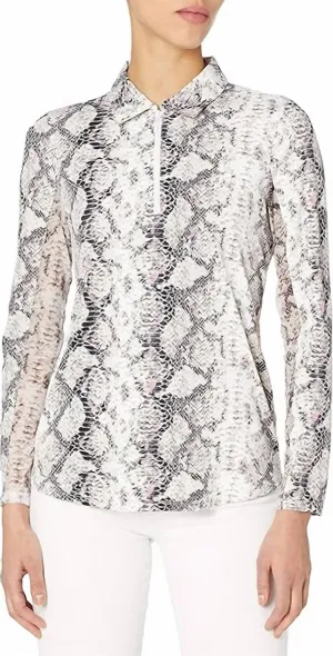 Snake Patterned Mesh Turtle Neck Sleeve In Cream/silver