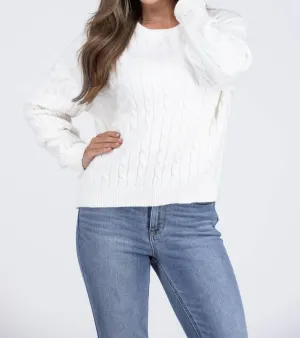 Snowy Nights Women's Classic Cable Knit Sweater In White