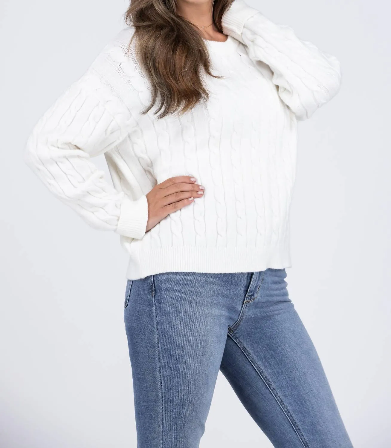 Snowy Nights Women's Classic Cable Knit Sweater In White