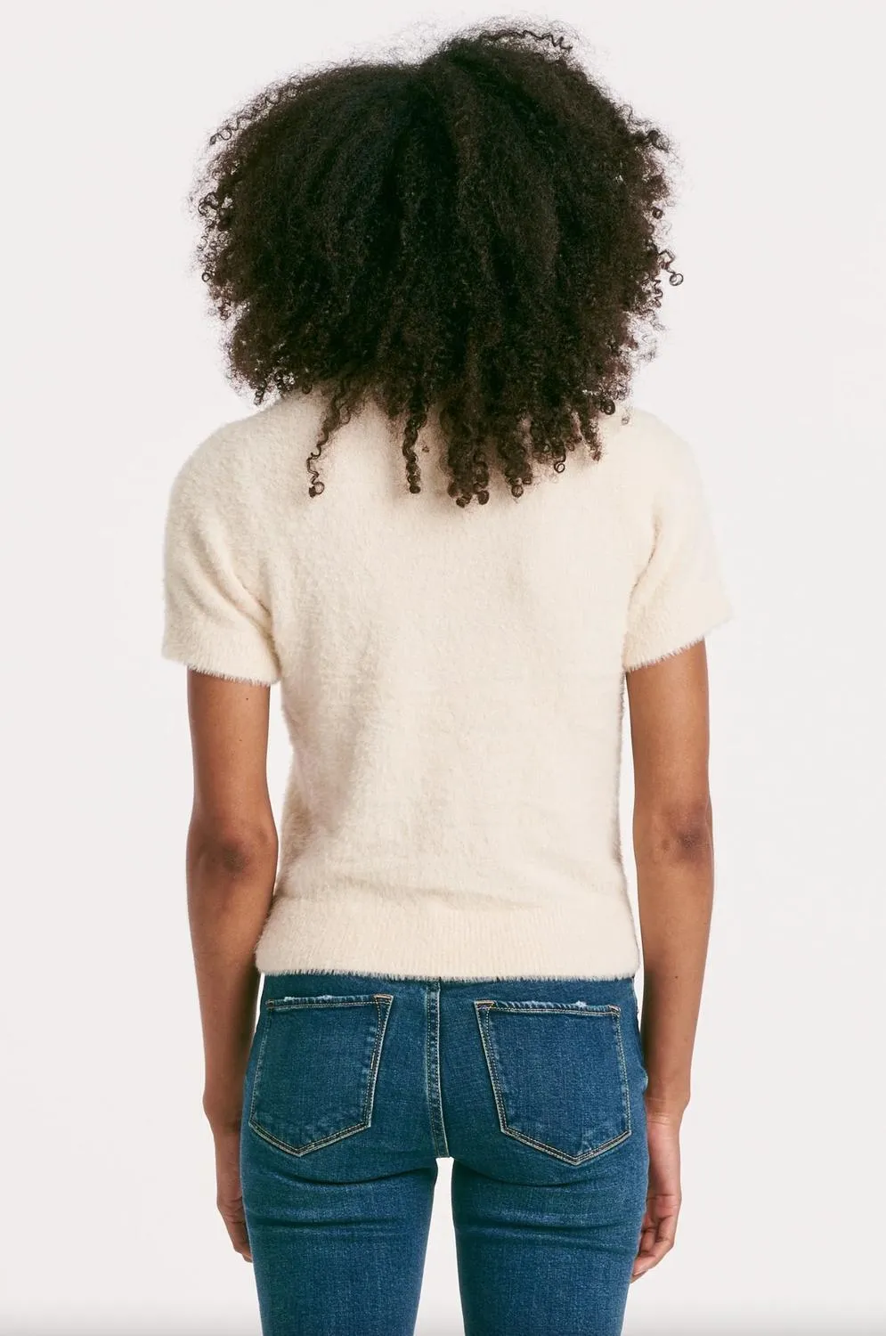 Solei Fuzzy Short Sleeve Sweater In Birch